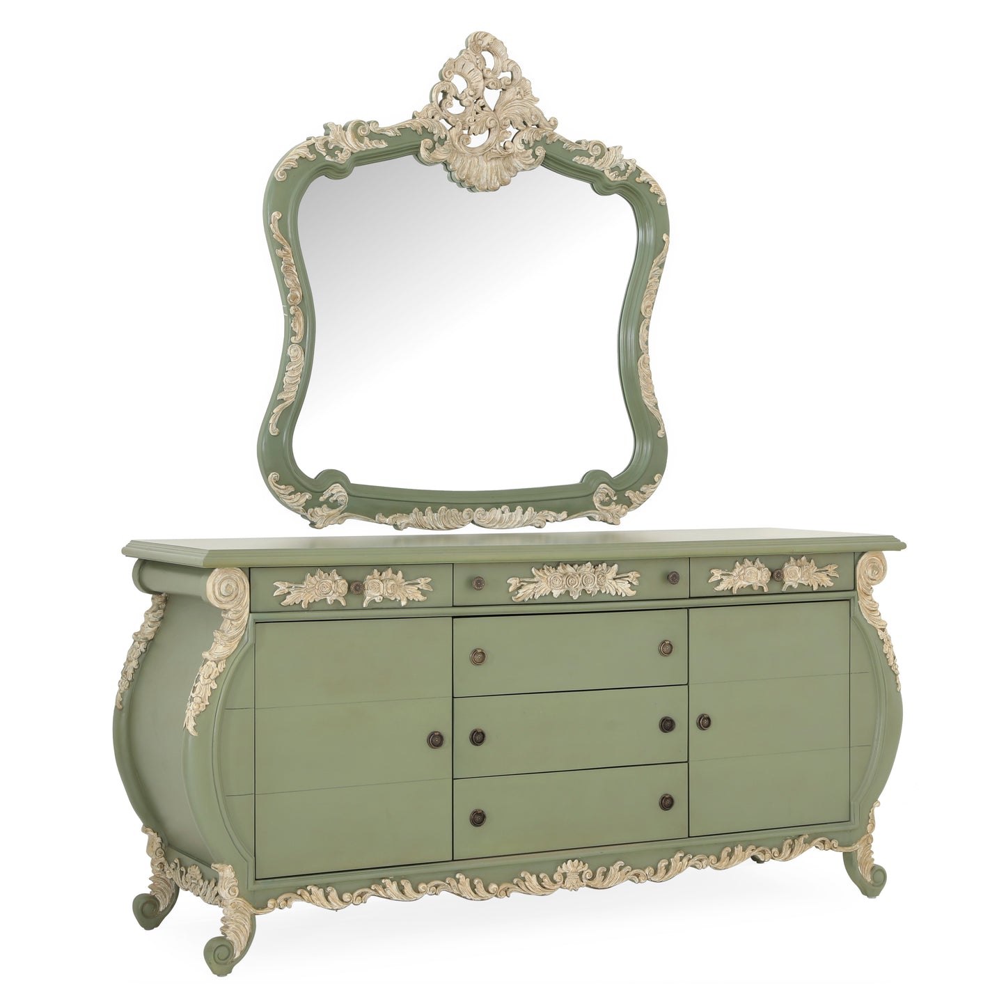 EMILE KING BED ROOM GREEN WITH ANCIENT CARVINGS