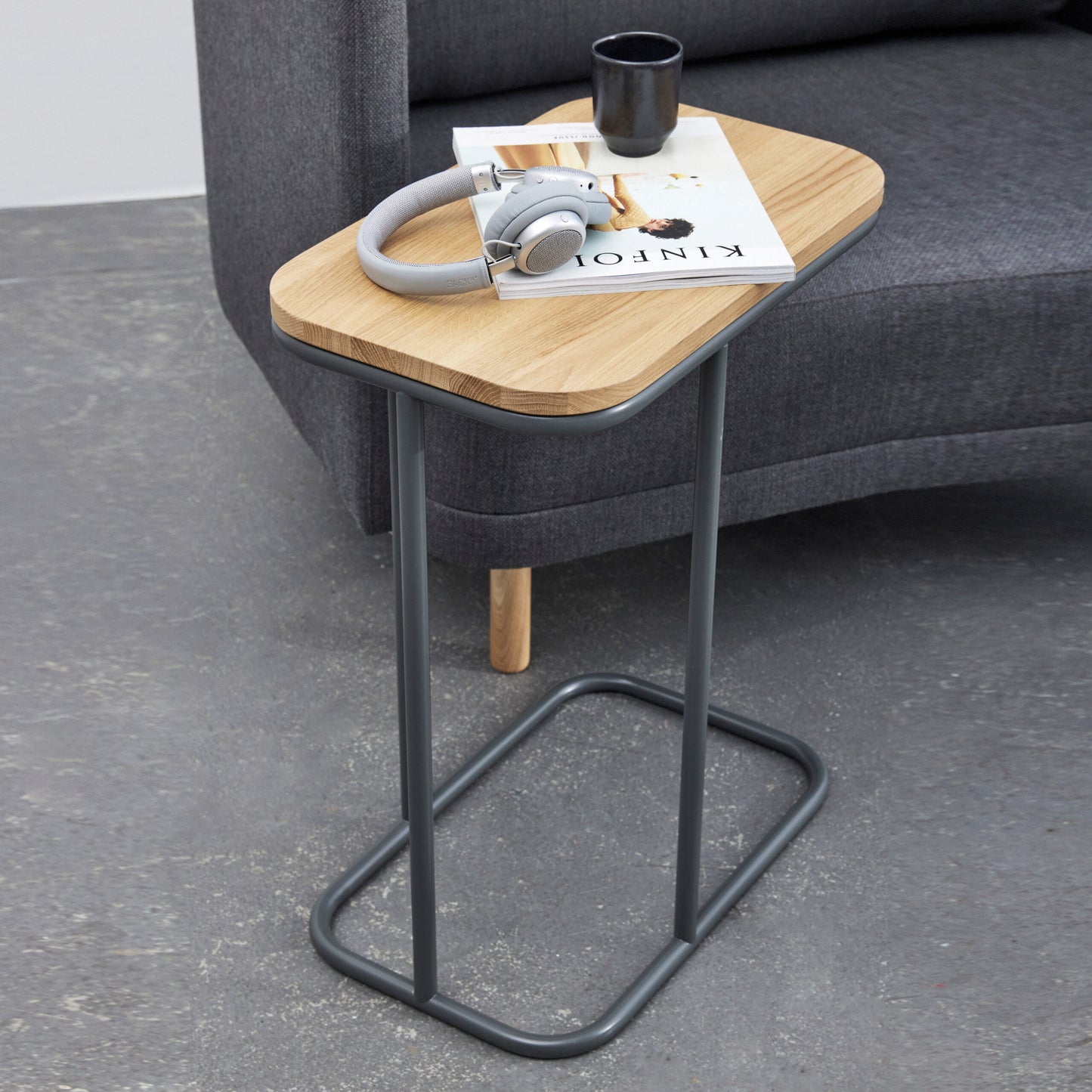 A3 Side table - Oak top / Grey metal frame