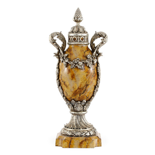 Burgundy Urn In Faux Marble And Silver Leaf Finish | The Gallery