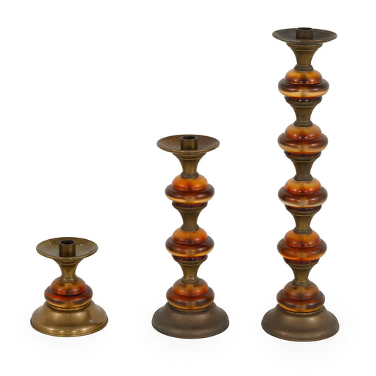 3 حوامل شموع، 6-13-20 ارتفاع، لون كهرماني