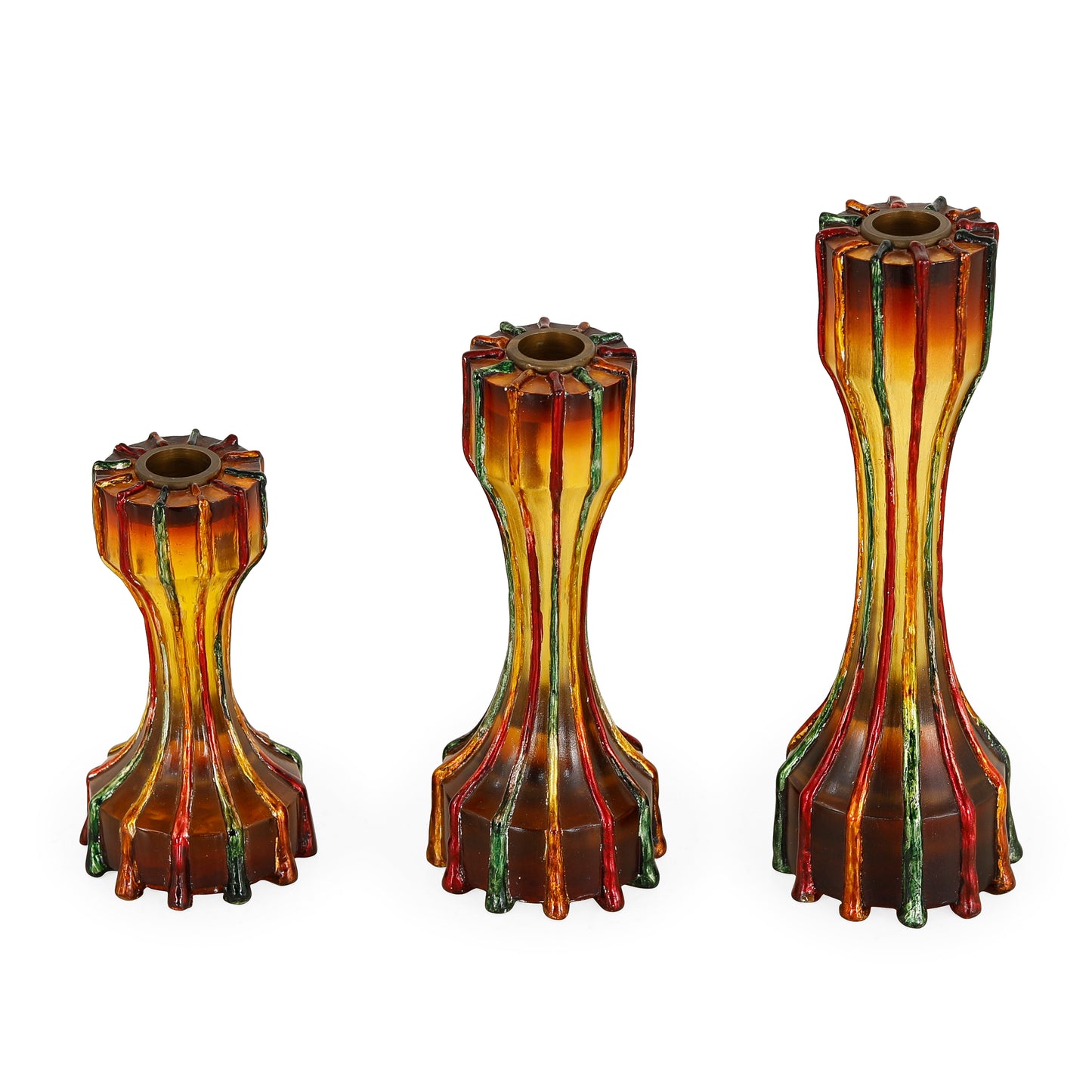 حامل شموع متوسط ​​الحجم بقطر 4 بوصات وارتفاع 8 بوصات بنمط كاليدوسكوب (مجموعة من 3 قطع)