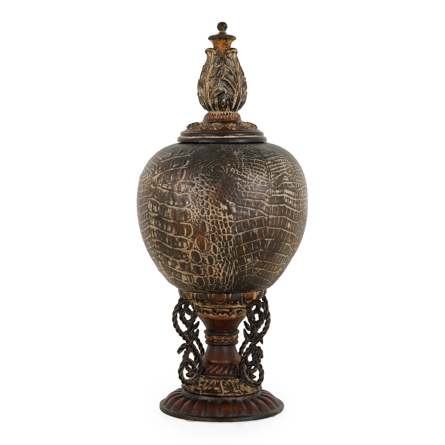 3872 - مرطبان على حامل - قطر 8 × ارتفاع 19 - جلد تمساح معتق/P1040