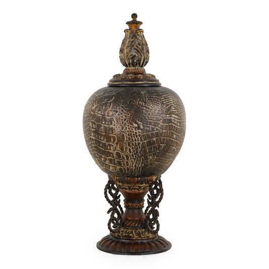 3872 - مرطبان على حامل - قطر 8 × ارتفاع 19 - جلد تمساح معتق/P1040