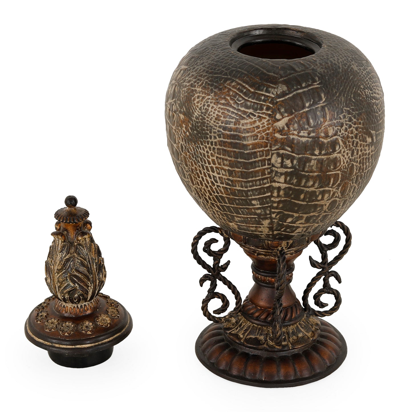 3872 - مرطبان على حامل - قطر 8 × ارتفاع 19 - جلد تمساح معتق/P1040