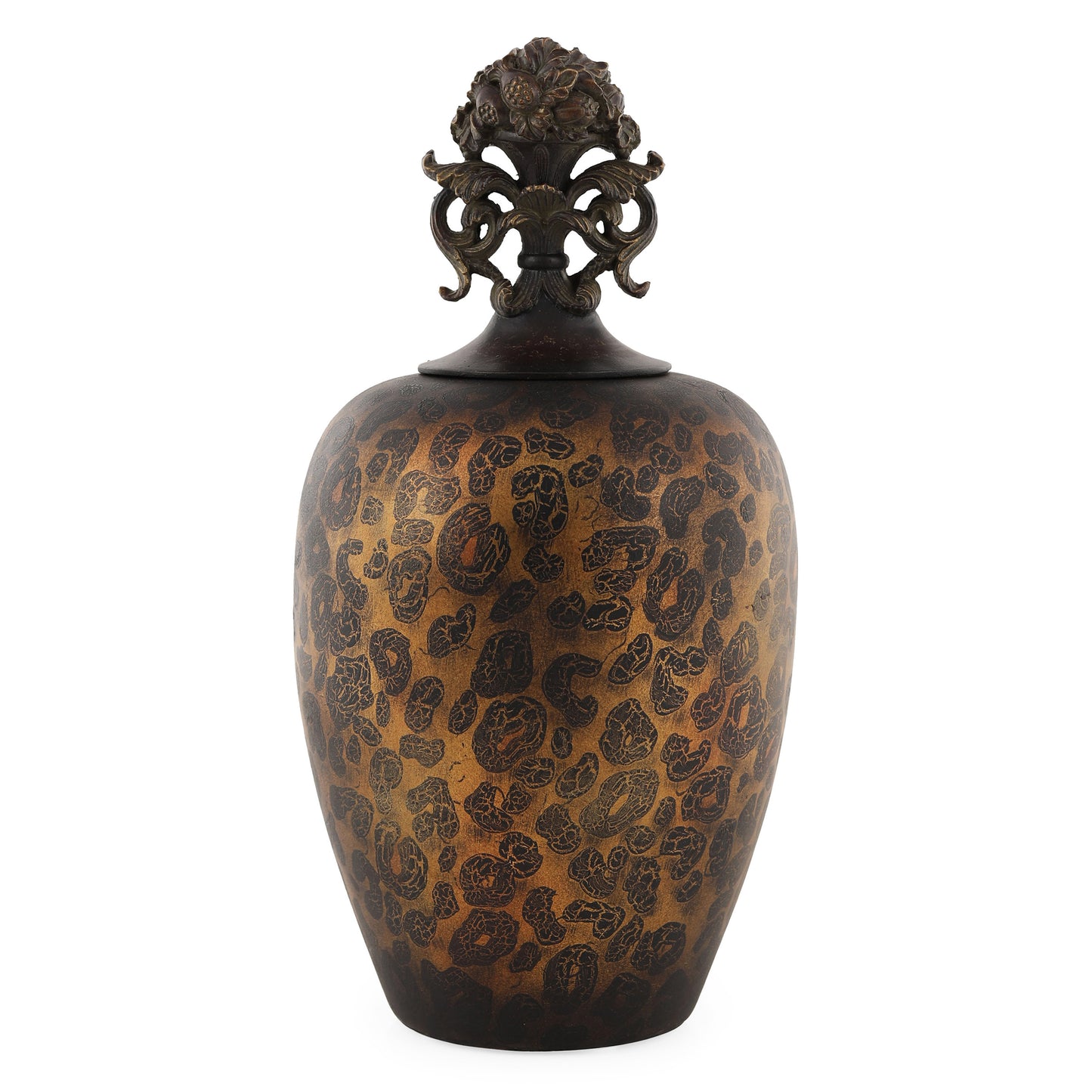 LEOPARD D RO JAR WITH FLORAL FINIAL 9 DIA X 17H