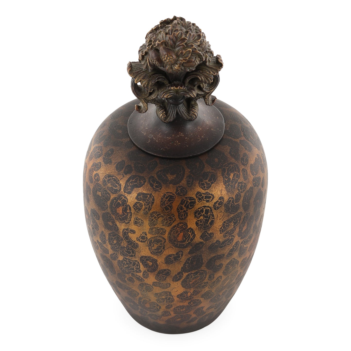 LEOPARD D RO JAR WITH FLORAL FINIAL 9 DIA X 17H