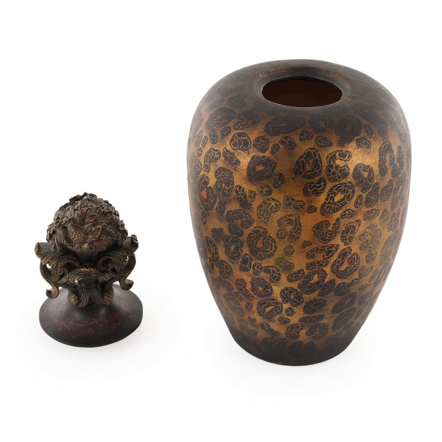 LEOPARD D RO JAR WITH FLORAL FINIAL 9 DIA X 17H