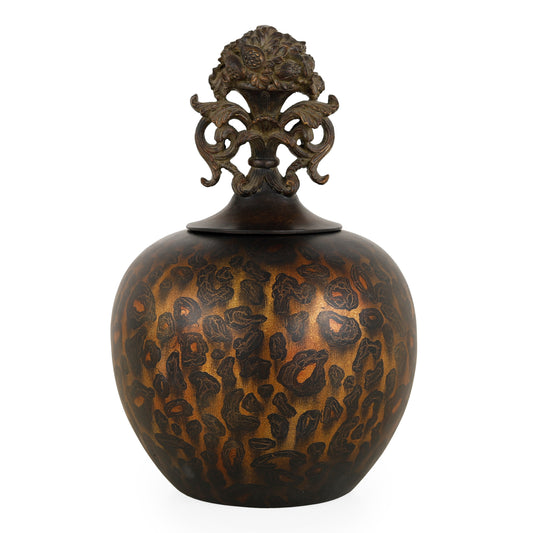 مرطبان ليوبارد دي رو مع غطاء مزخرف بالزهور - قطر 8 بوصات × ارتفاع 13 بوصة