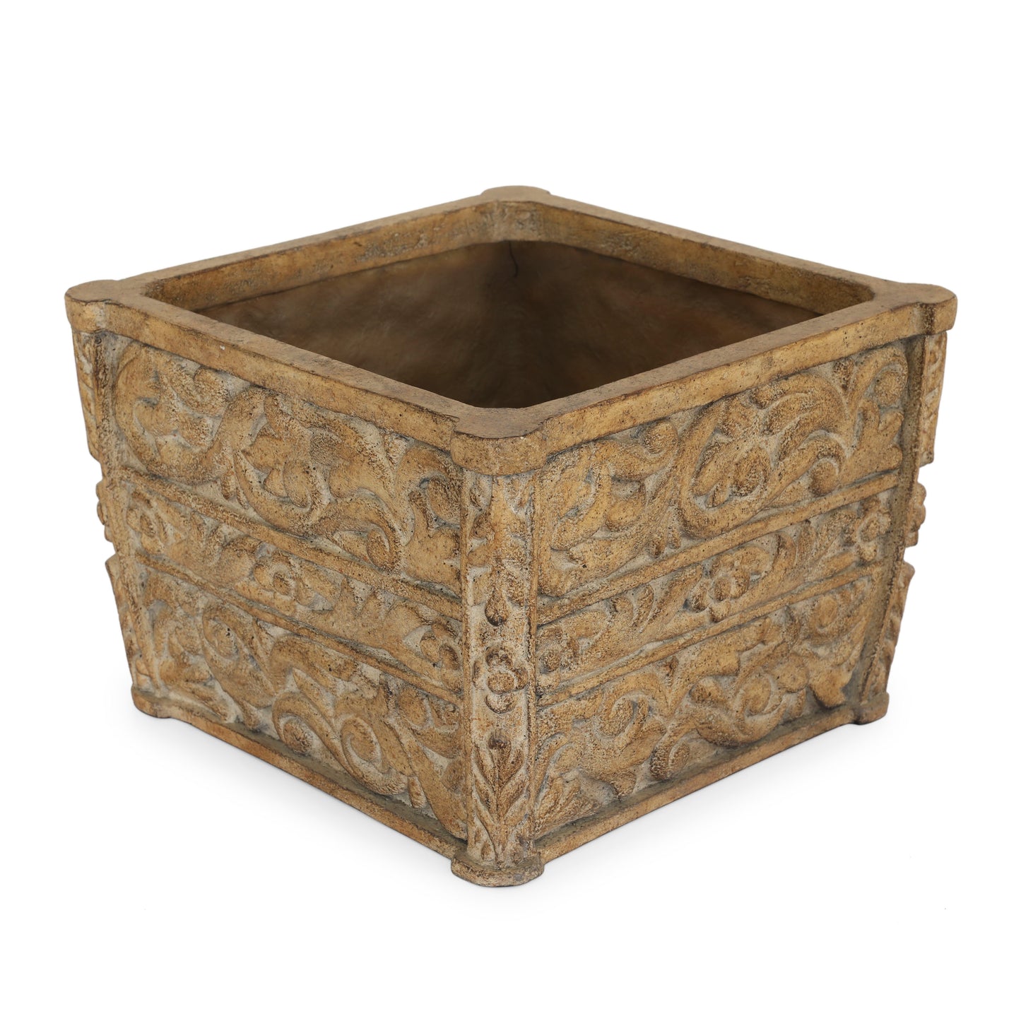 Nicola Square Planter (Cast Stone) In Light Finish