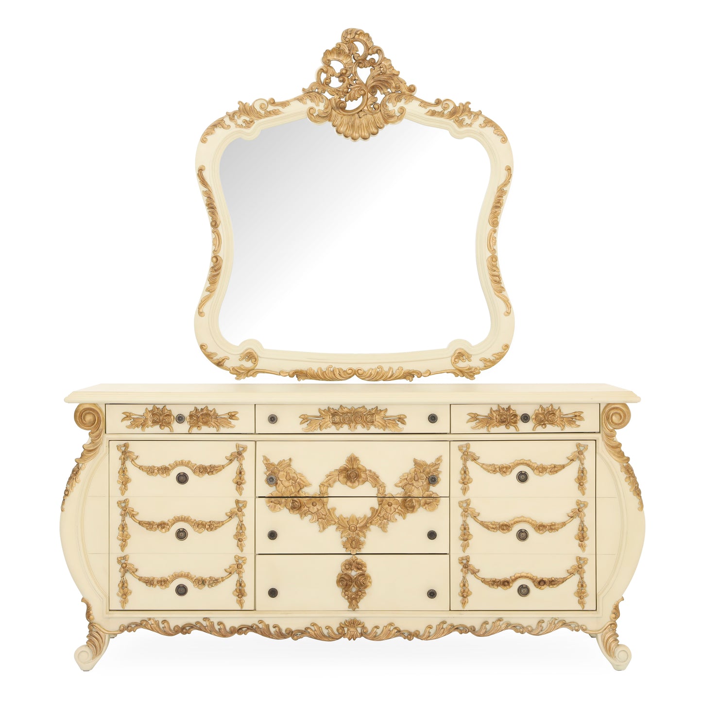 EMILE KING BED ROOM WITH ANTIQUE IVORY AND GOLD FINISH