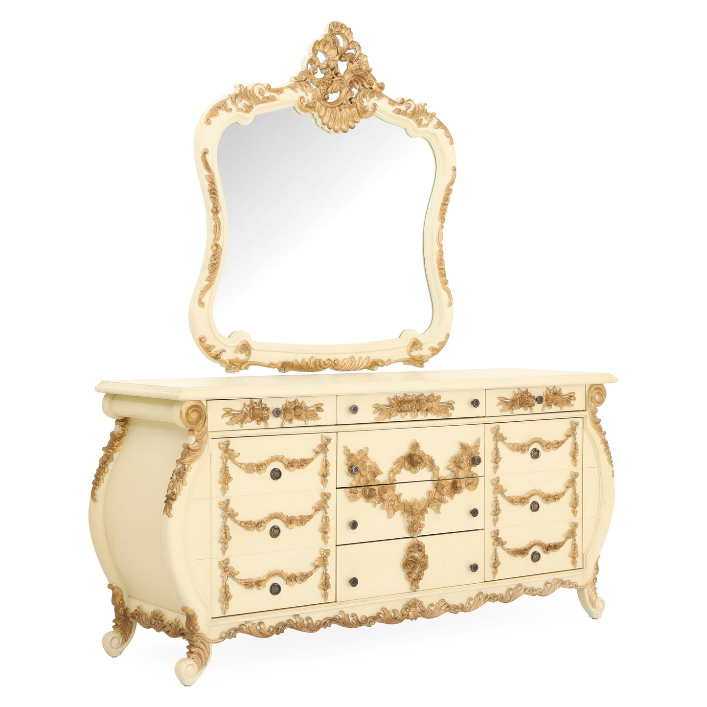 EMILE KING BED ROOM WITH ANTIQUE IVORY AND GOLD FINISH