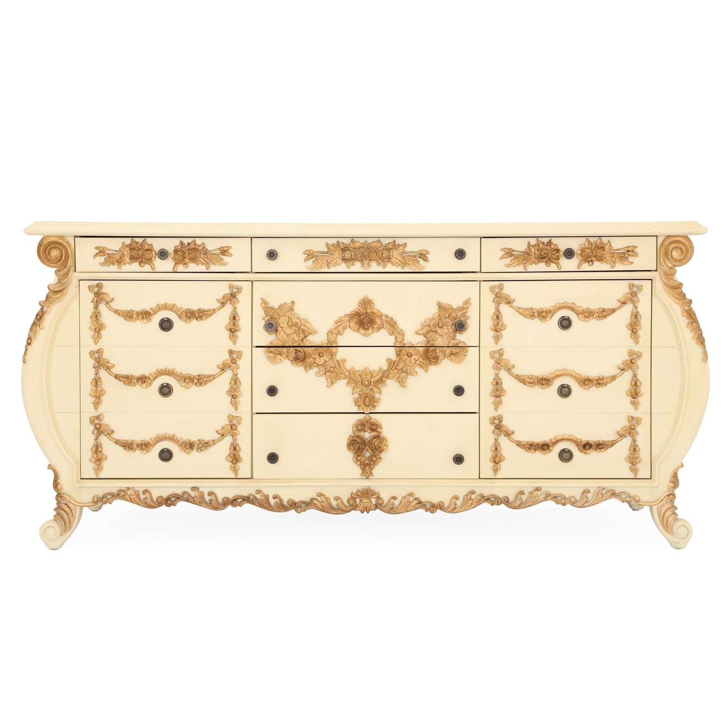 EMILE KING BED ROOM WITH ANTIQUE IVORY AND GOLD FINISH