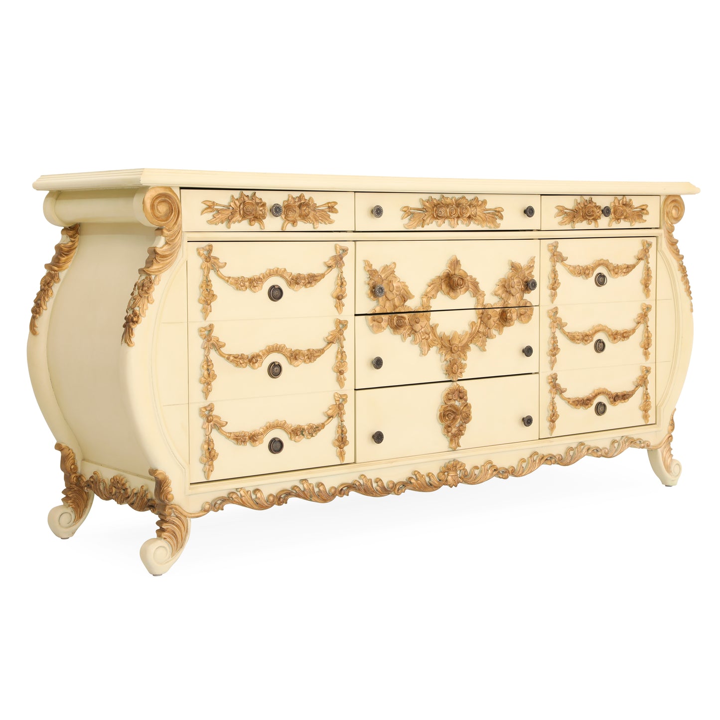 EMILE KING BED ROOM WITH ANTIQUE IVORY AND GOLD FINISH