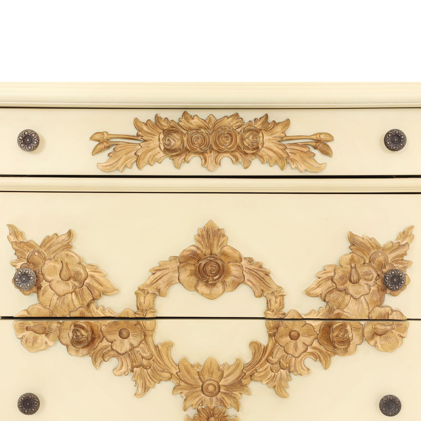 EMILE KING BED ROOM WITH ANTIQUE IVORY AND GOLD FINISH