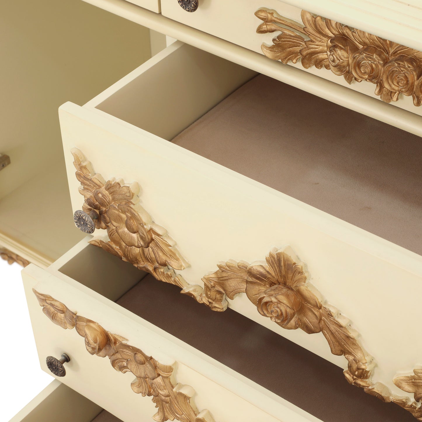 EMILE KING BED ROOM WITH ANTIQUE IVORY AND GOLD FINISH