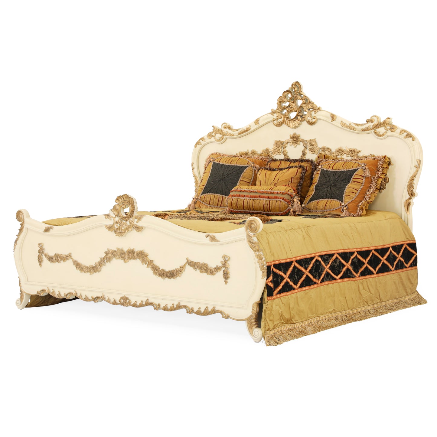 EMILE KING BED ROOM WITH ANTIQUE IVORY AND GOLD FINISH
