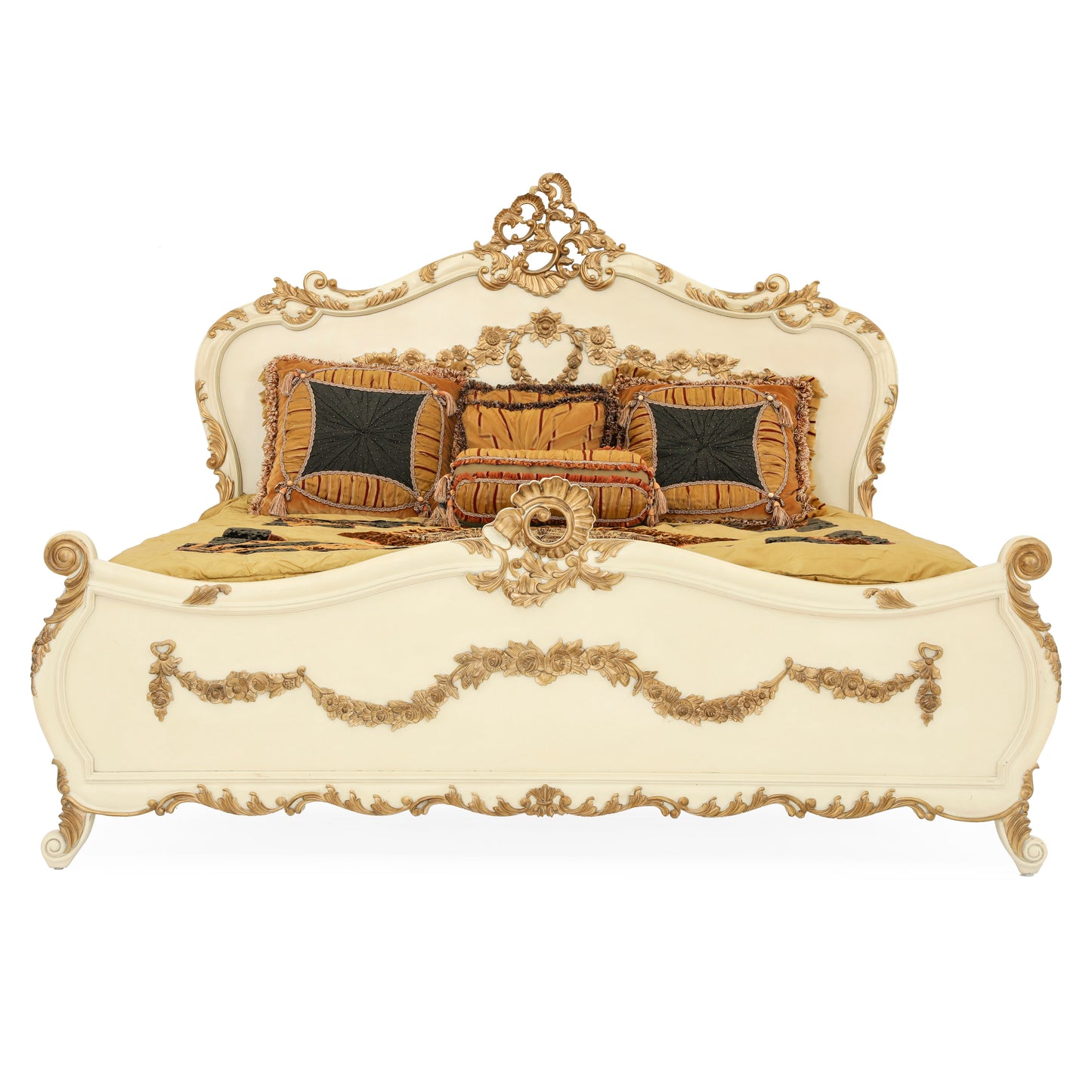 EMILE KING BED ROOM WITH ANTIQUE IVORY AND GOLD FINISH
