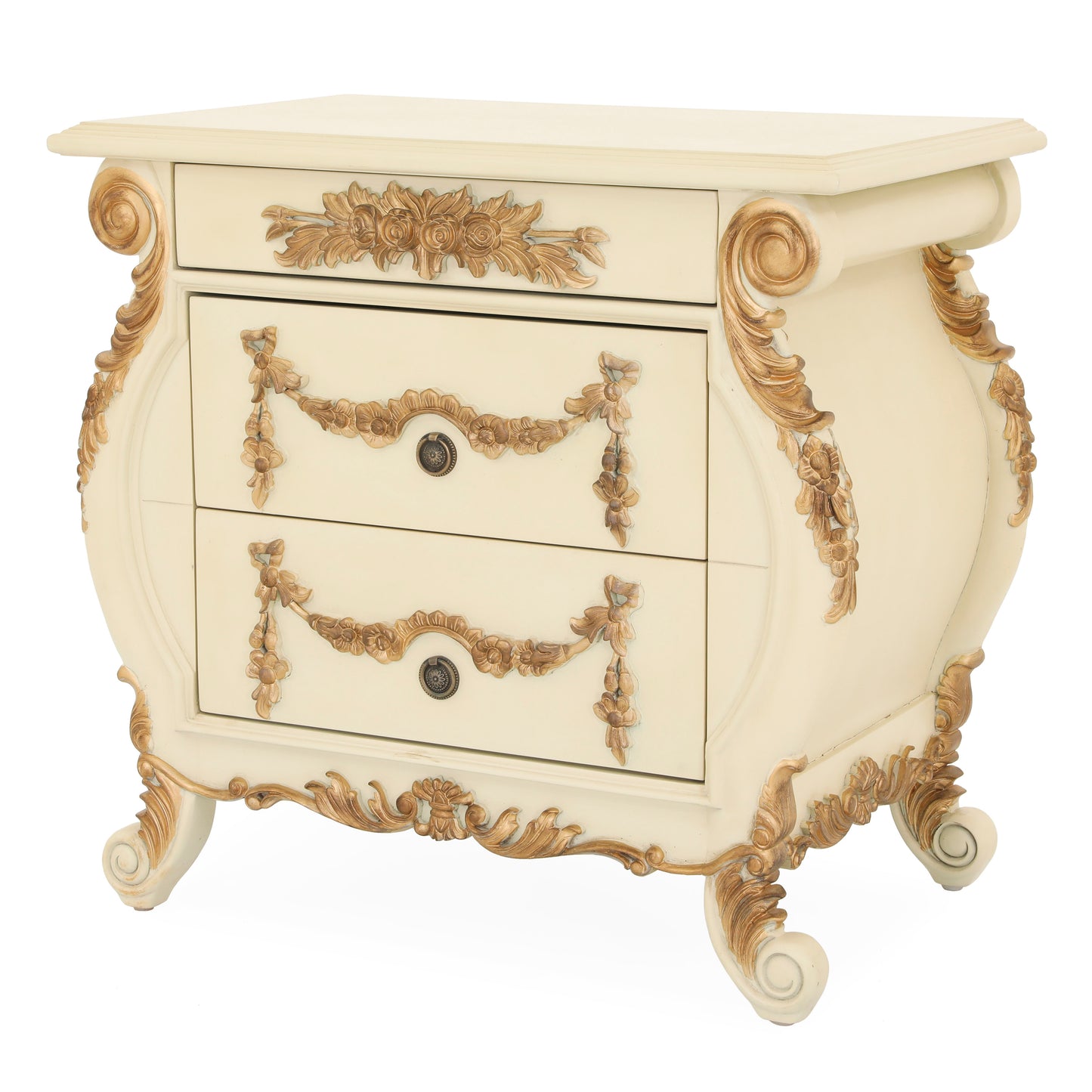 EMILE KING BED ROOM WITH ANTIQUE IVORY AND GOLD FINISH