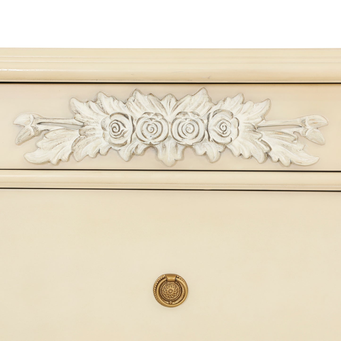 EMILE KING BED ROOM WHITE DISTRESSED ON CARVING