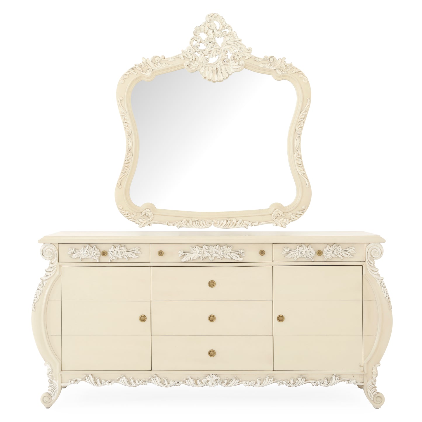 EMILE KING BED ROOM WHITE DISTRESSED ON CARVING