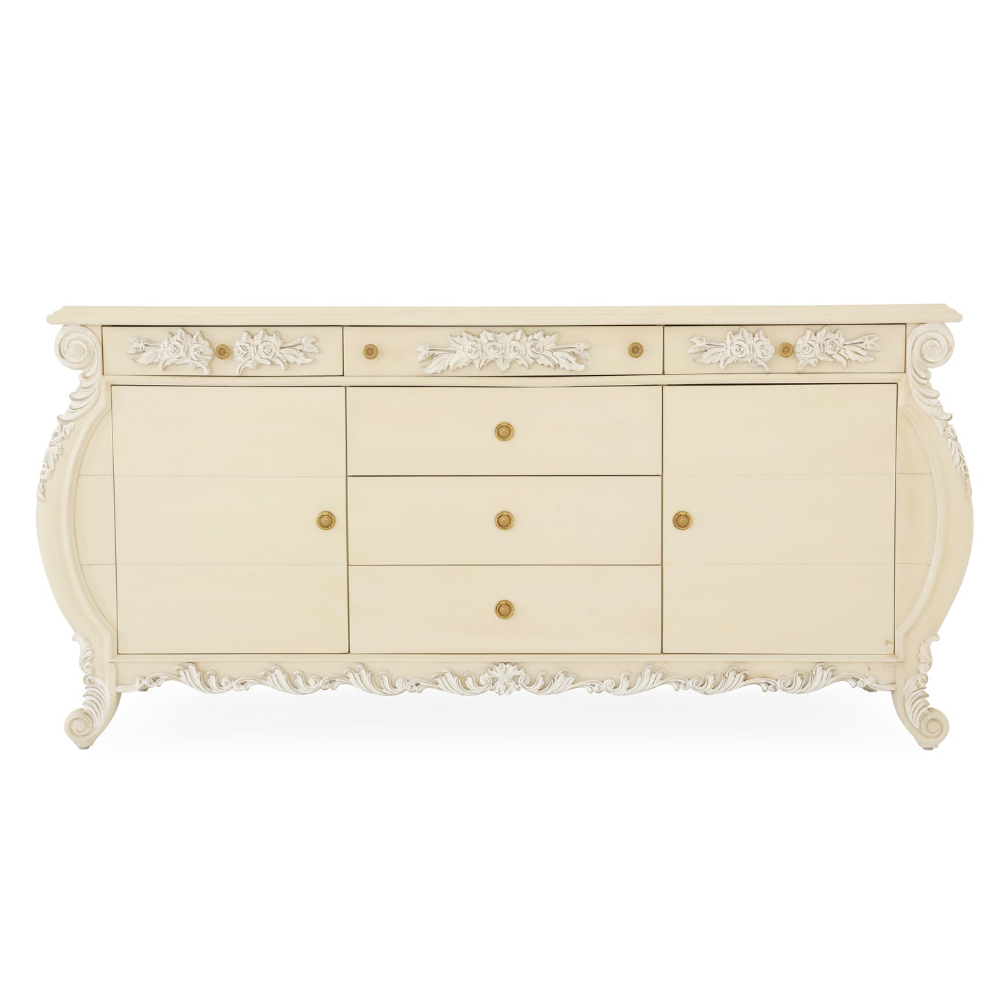 EMILE KING BED ROOM WHITE DISTRESSED ON CARVING