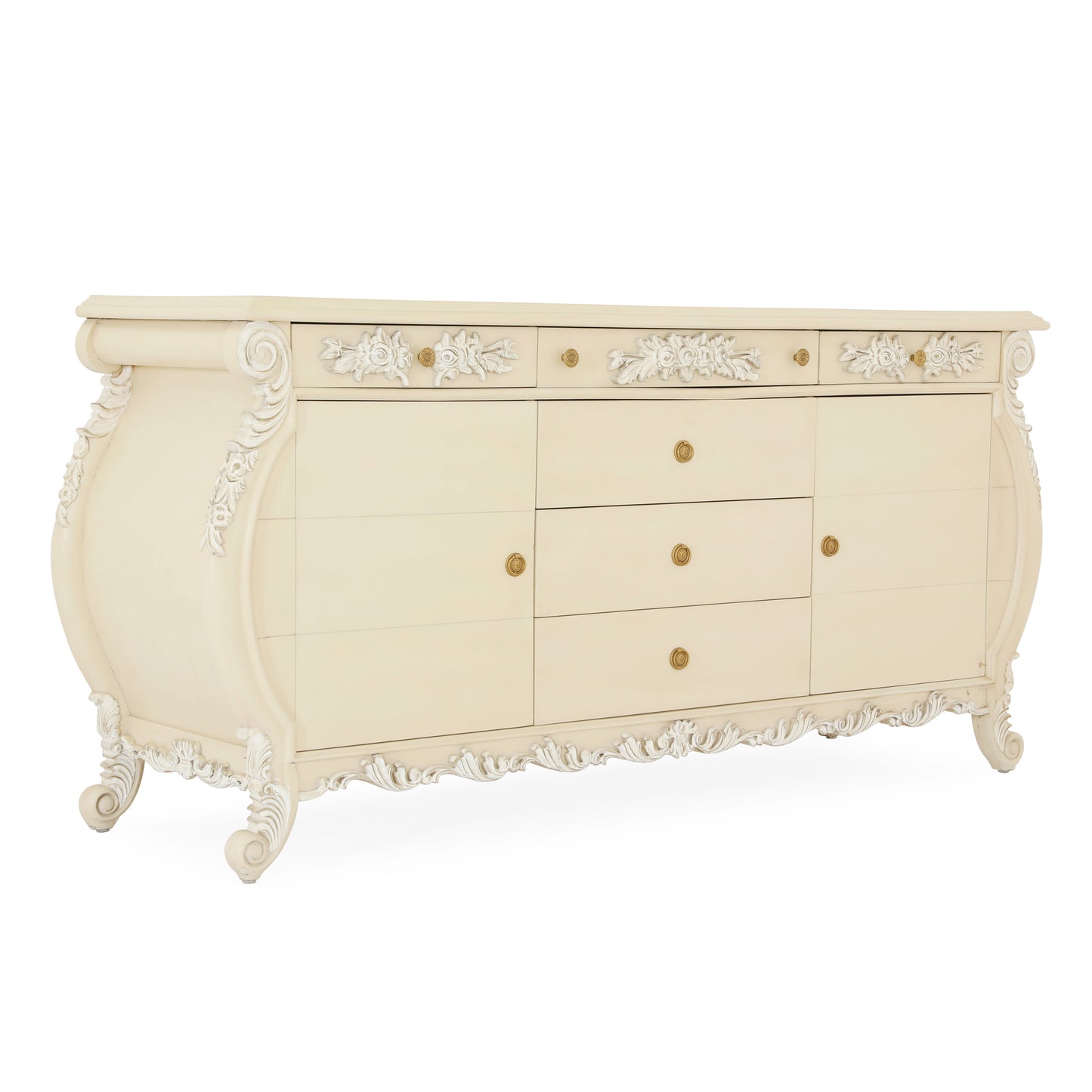 EMILE KING BED ROOM WHITE DISTRESSED ON CARVING