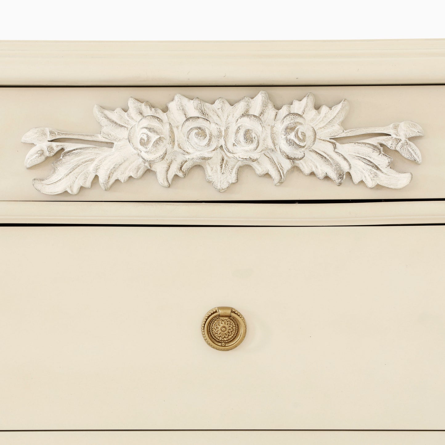 EMILE KING BED ROOM WHITE DISTRESSED ON CARVING