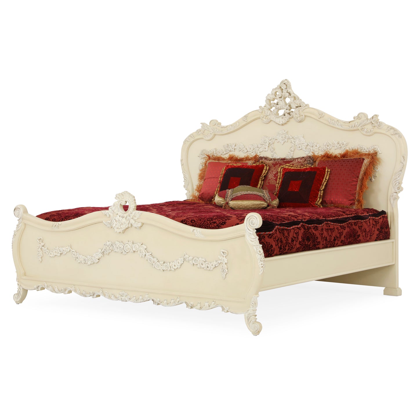 EMILE KING BED ROOM WHITE DISTRESSED ON CARVING