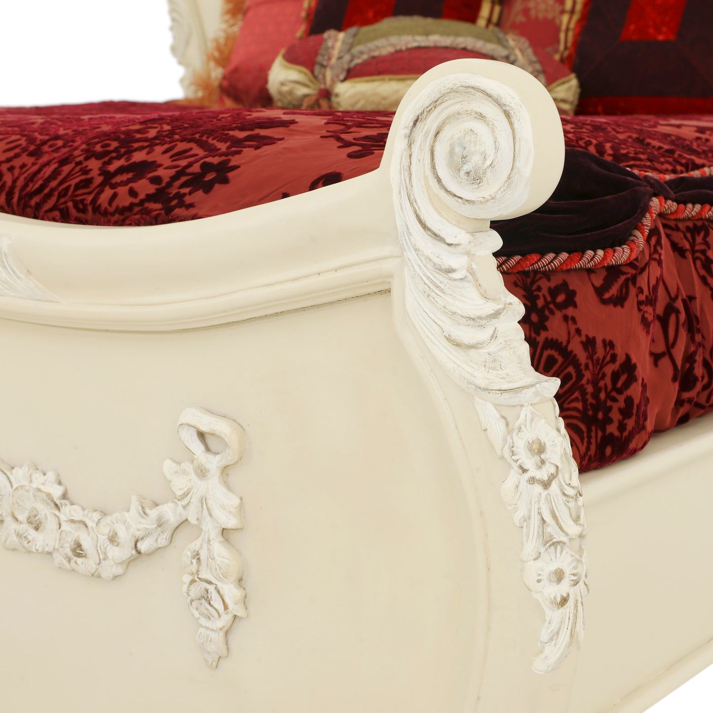 EMILE KING BED ROOM WHITE DISTRESSED ON CARVING