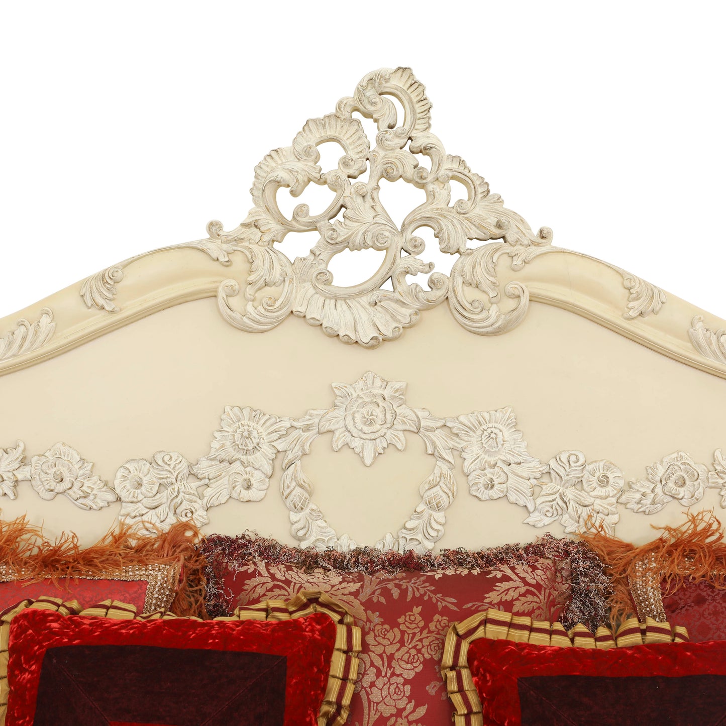 EMILE KING BED ROOM WHITE DISTRESSED ON CARVING