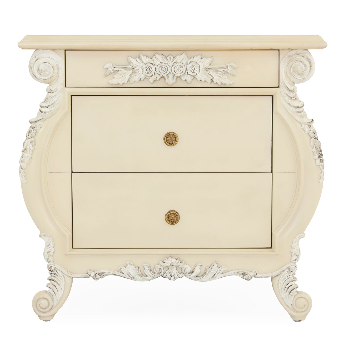 EMILE KING BED ROOM WHITE DISTRESSED ON CARVING