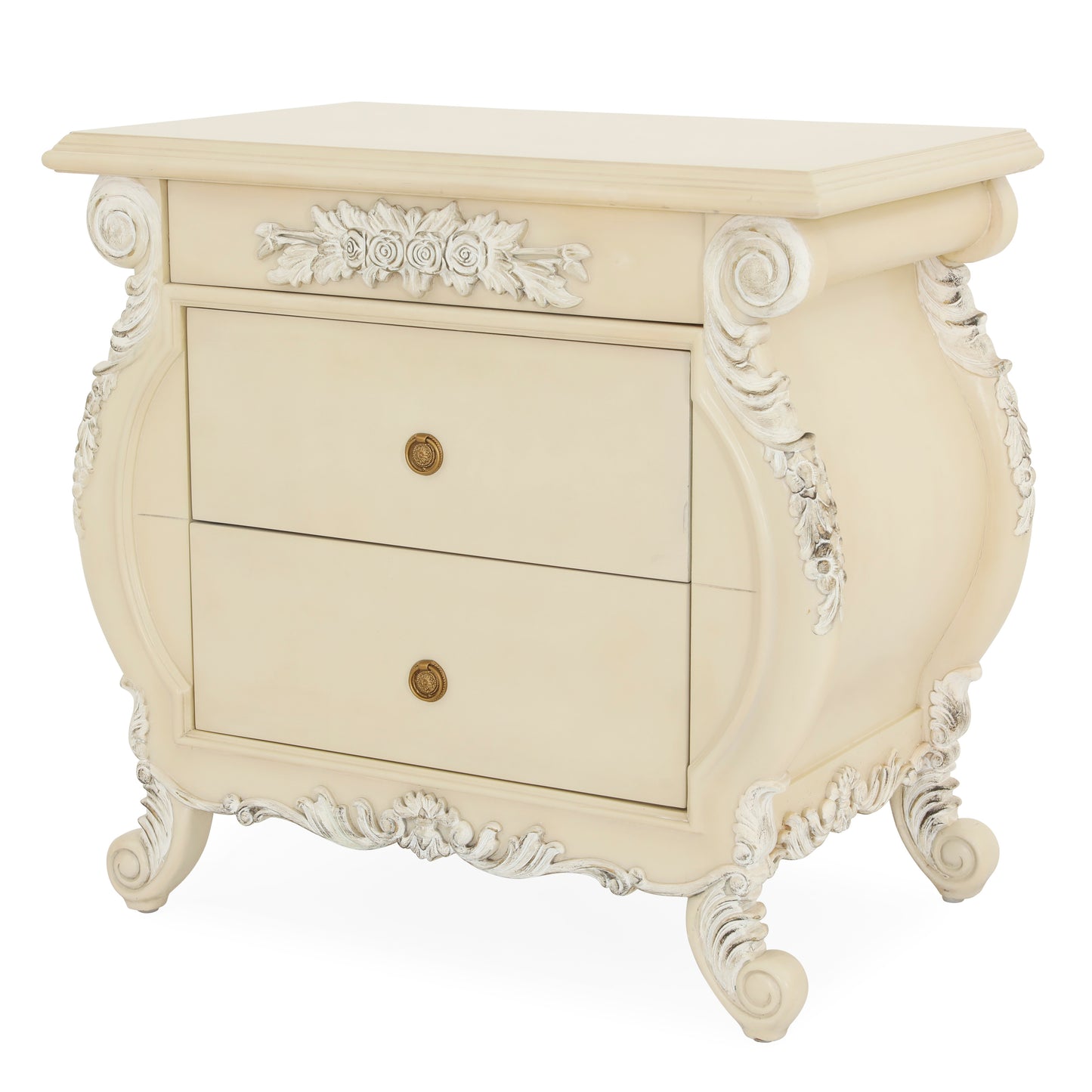 EMILE KING BED ROOM WHITE DISTRESSED ON CARVING