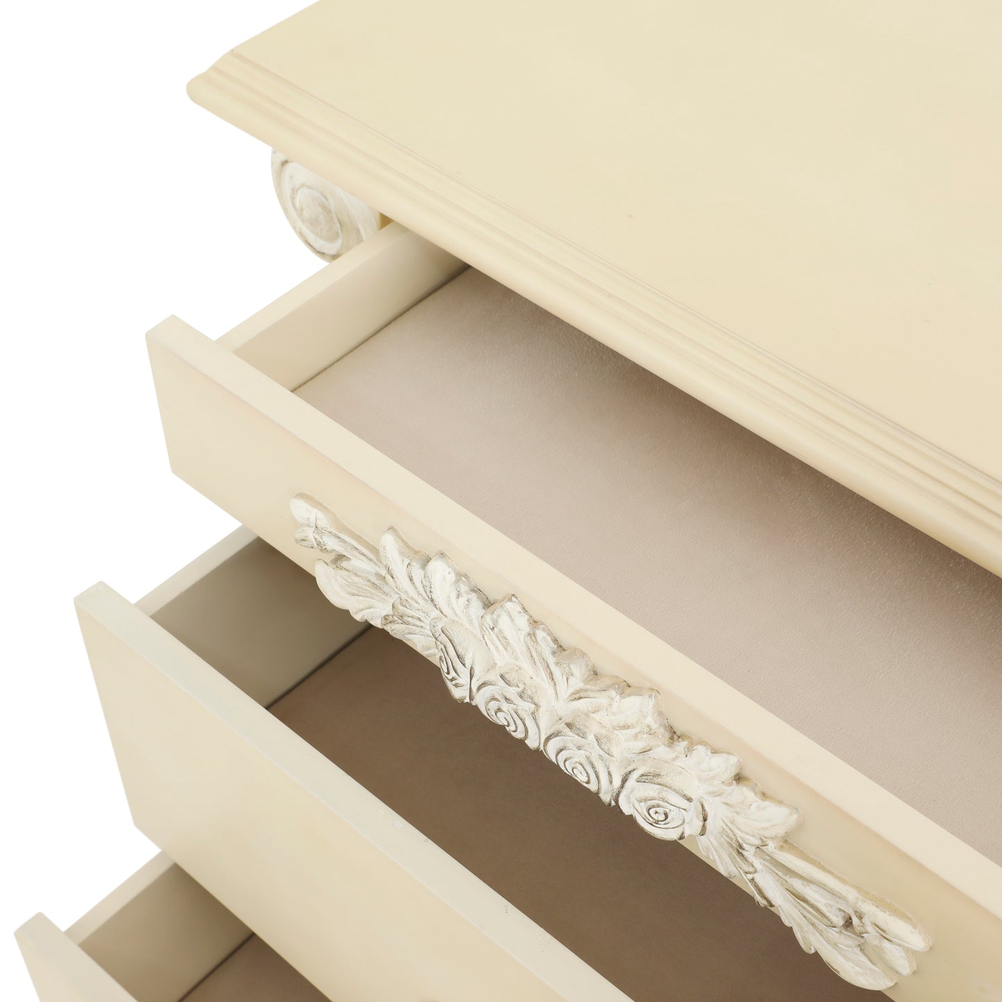 EMILE KING BED ROOM WHITE DISTRESSED ON CARVING