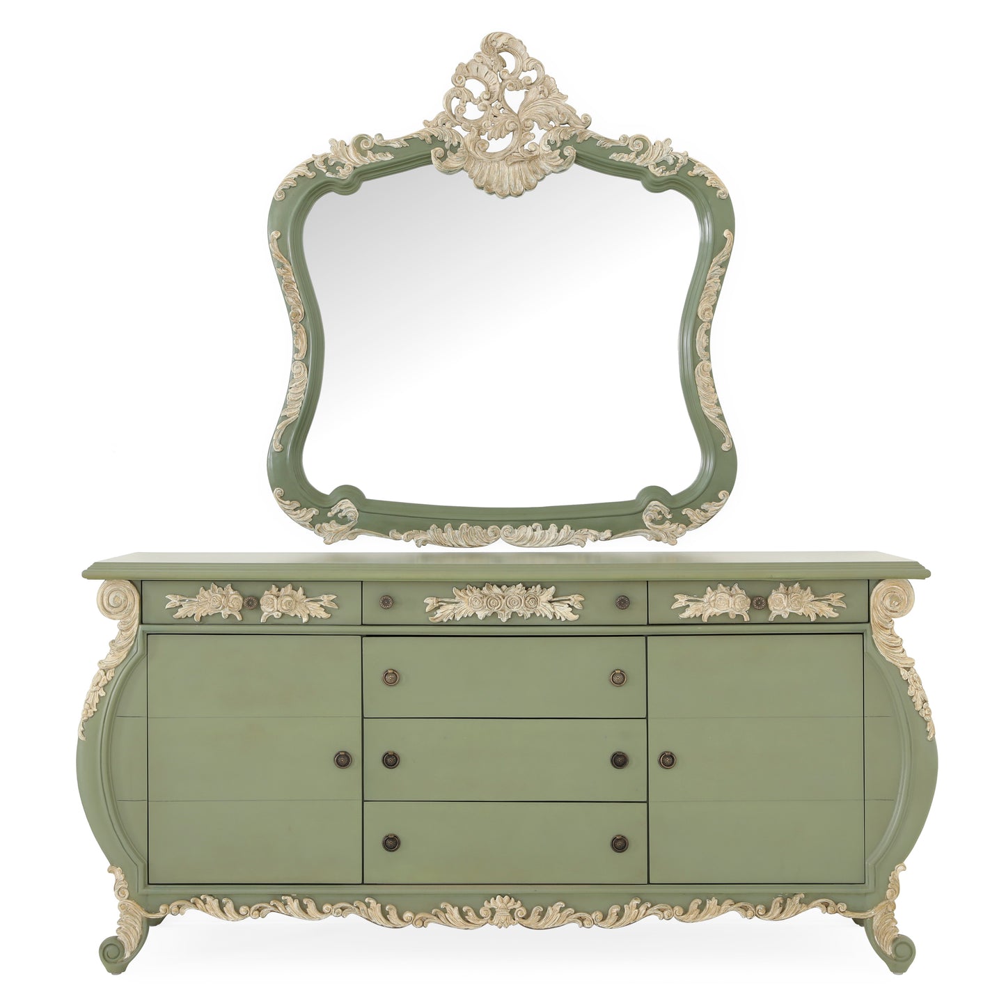 EMILE KING BED ROOM GREEN WITH ANCIENT CARVINGS