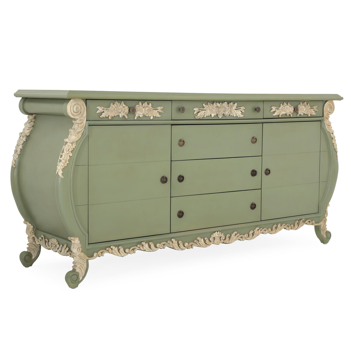 EMILE KING BED ROOM GREEN WITH ANCIENT CARVINGS