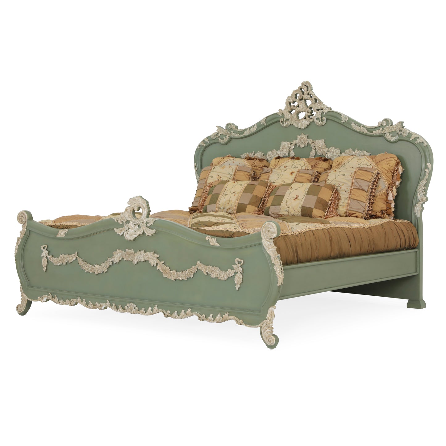 EMILE KING BED ROOM GREEN WITH ANCIENT CARVINGS