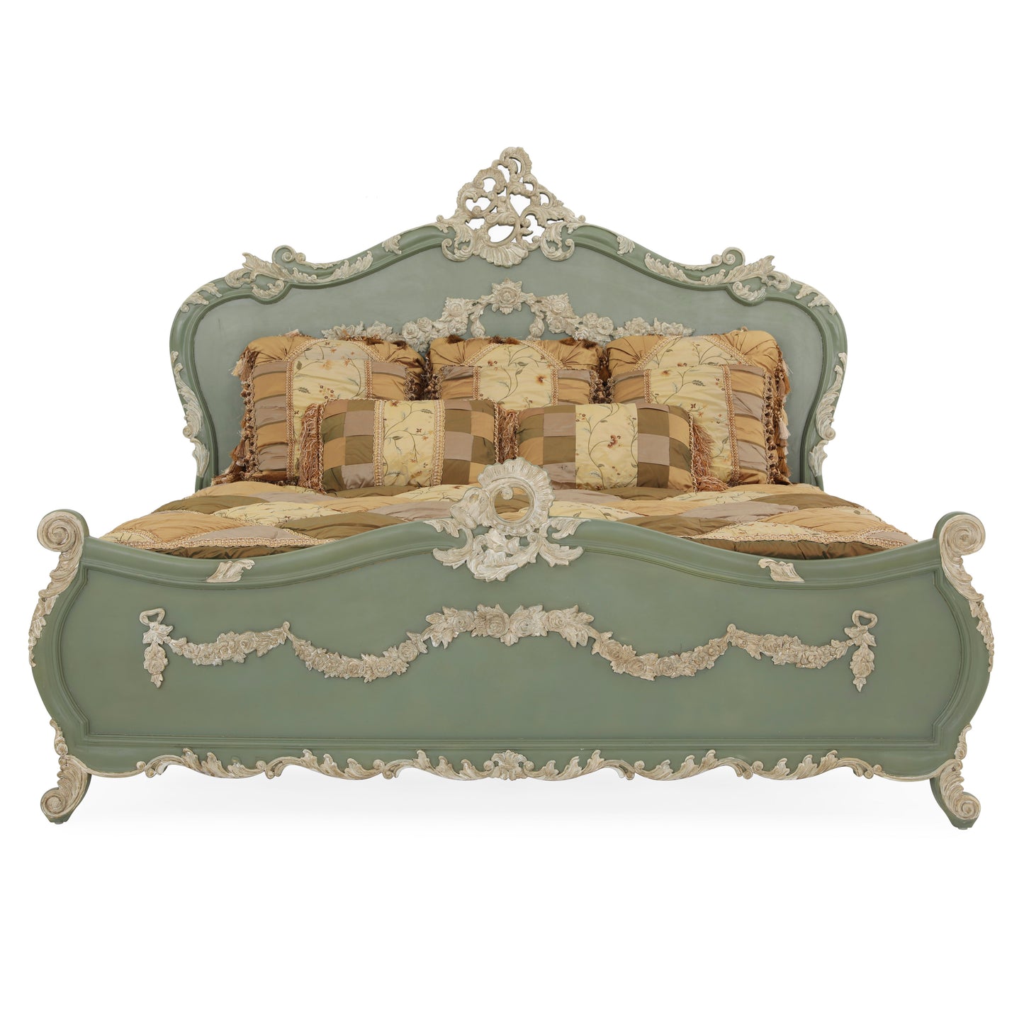 EMILE KING BED ROOM GREEN WITH ANCIENT CARVINGS
