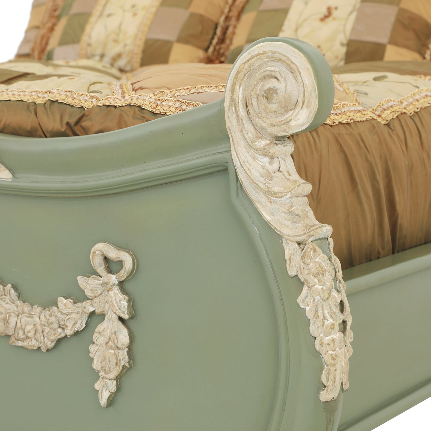 EMILE KING BED ROOM GREEN WITH ANCIENT CARVINGS