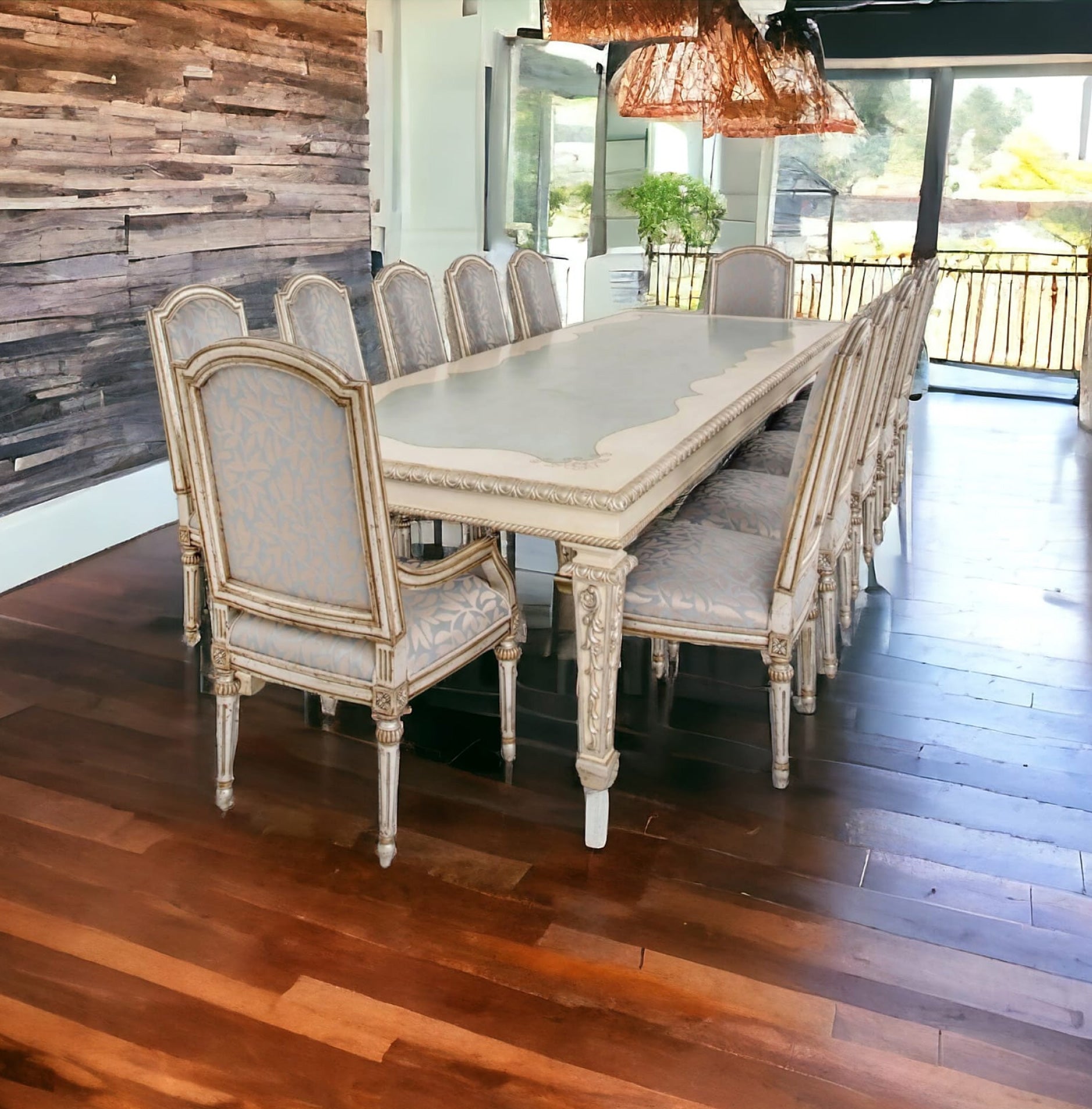 Luxury classic off white table with set of chairs