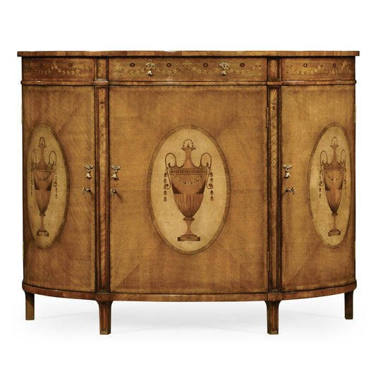 Adam Style SatinWood &amp; Marquetry Demilune Cabinet | Jonathan Charles