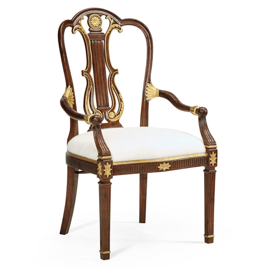Neo-classical gilded lyre back dining armchair | Jonathan Charles