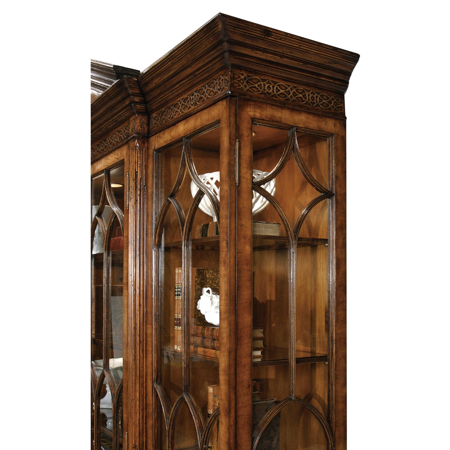 Triple Breakfront Walnut Display Cabinet with Pediment | Jonathan Charles