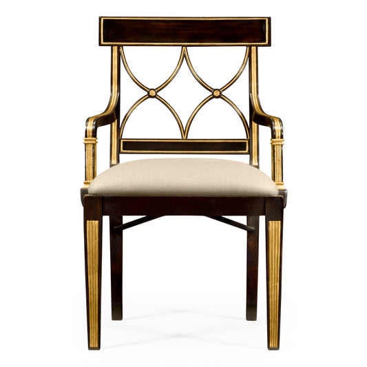 Regency black painted curved back arm chair | Jonathan Charles