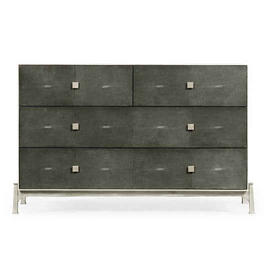 Anthracite Faux Shagreen &amp; Silver Large Chest of Drawers | Jonathan Charles