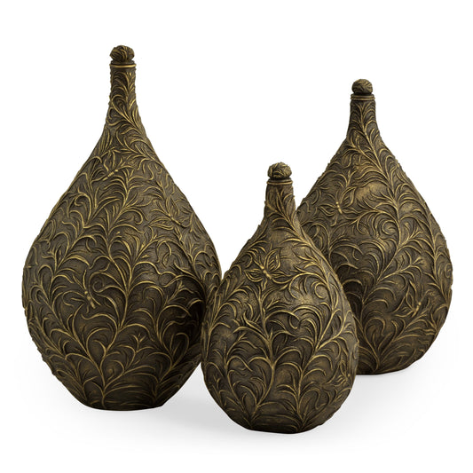 Set of Three Antique Light Black Brass Vases | Jonathan Charles