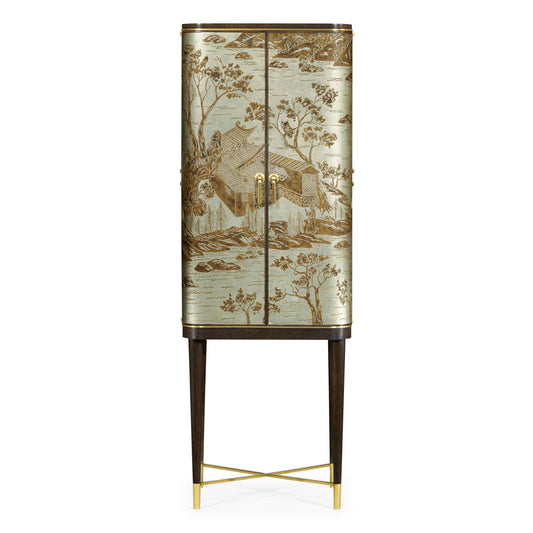 Chinoiserie Style Charcoal &amp; Antique Etched Brass Drink Cabinet | Jonathan Charles