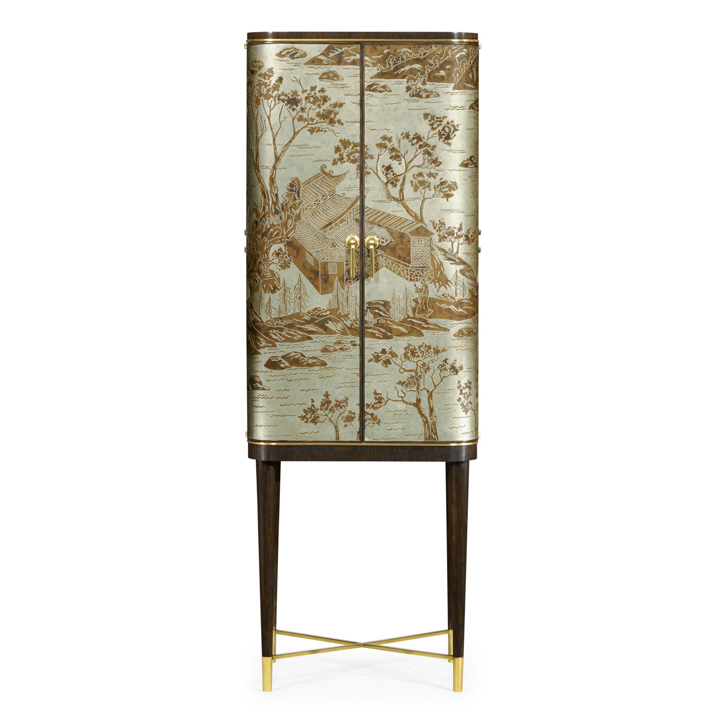 Chinoiserie Style Charcoal Antique Etched Brass Drink Cabinet | Jonathan Charles