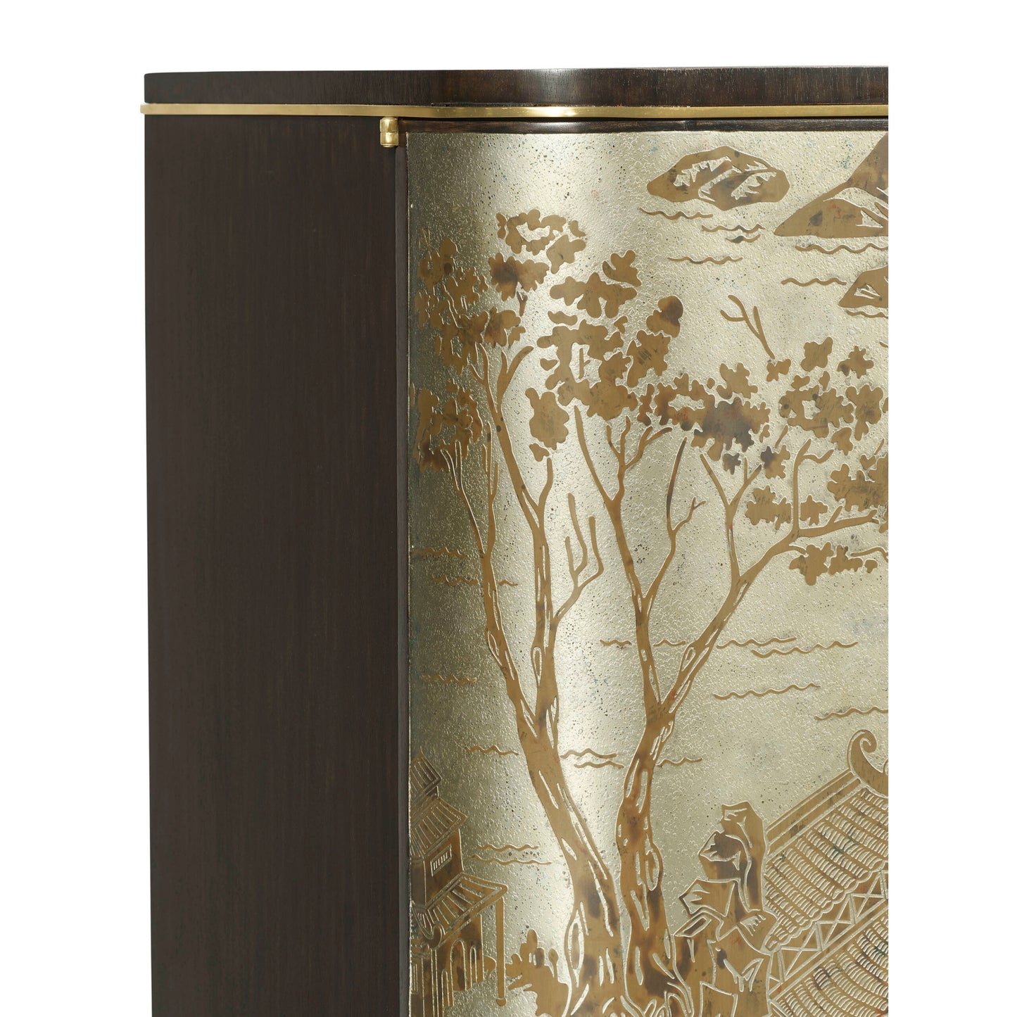 Chinoiserie Style Charcoal Antique Etched Brass Drink Cabinet | Jonathan Charles