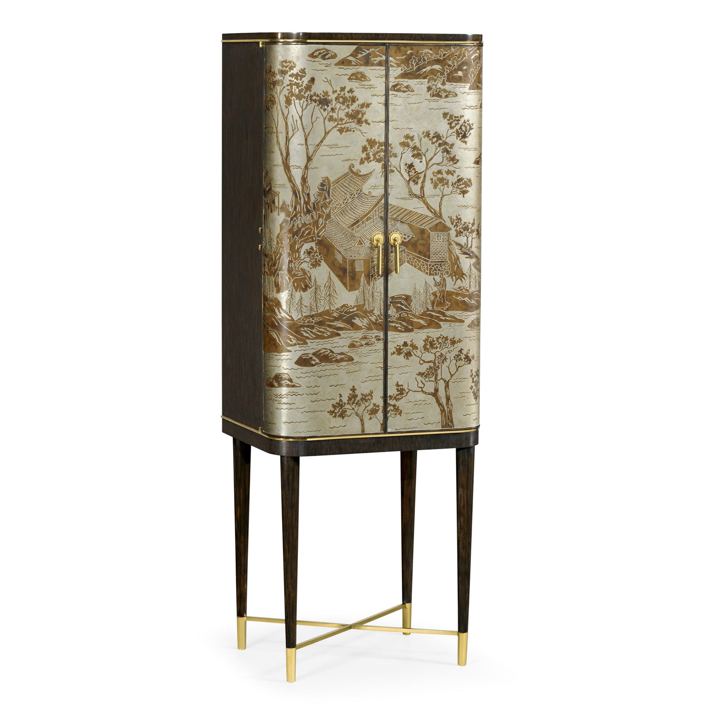 Chinoiserie Style Charcoal Antique Etched Brass Drink Cabinet | Jonathan Charles