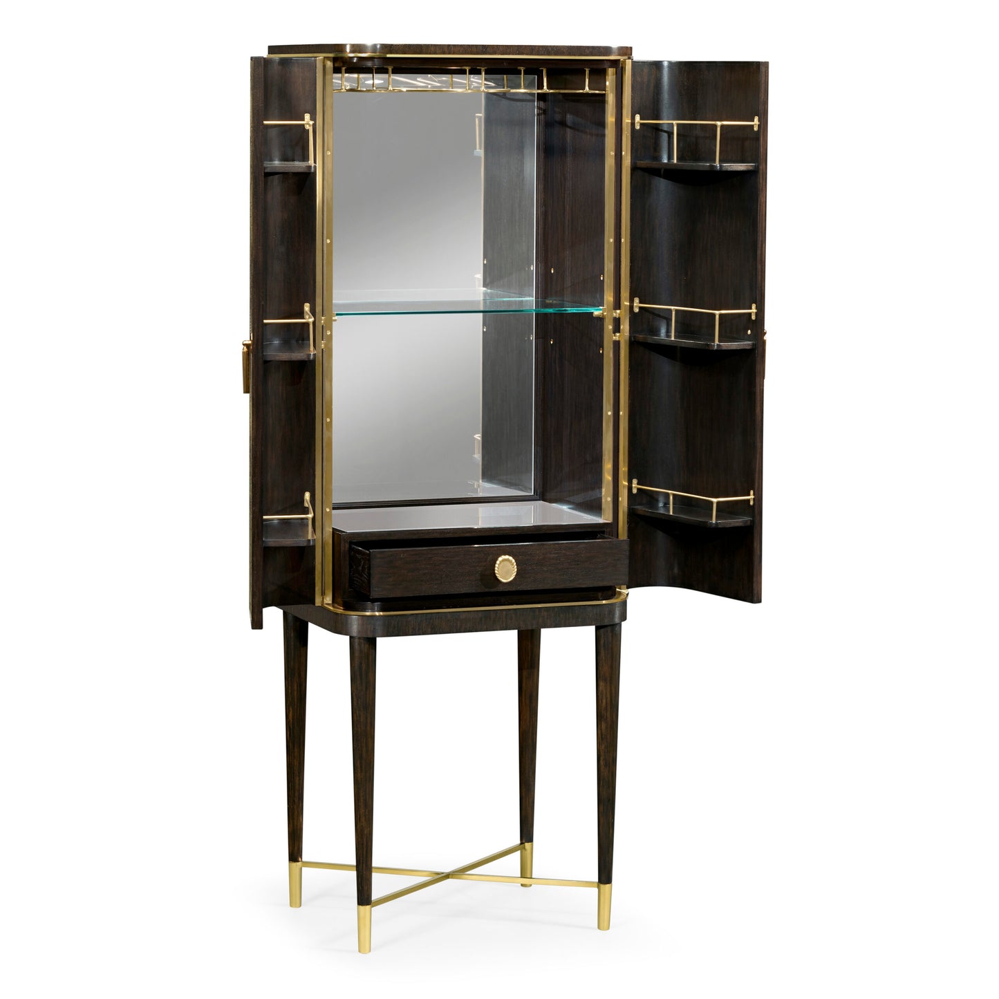 Chinoiserie Style Charcoal Antique Etched Brass Drink Cabinet | Jonathan Charles